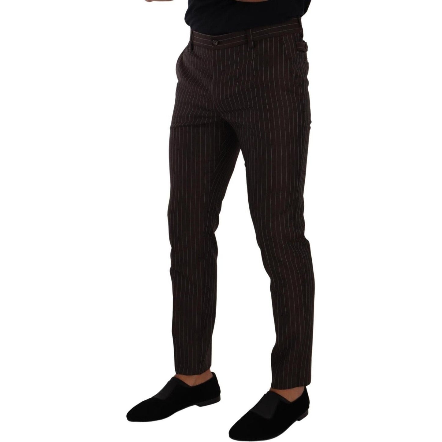 Dolce & Gabbana Elegant Brown Striped Woolen Men's Trousers Dolce & Gabbana