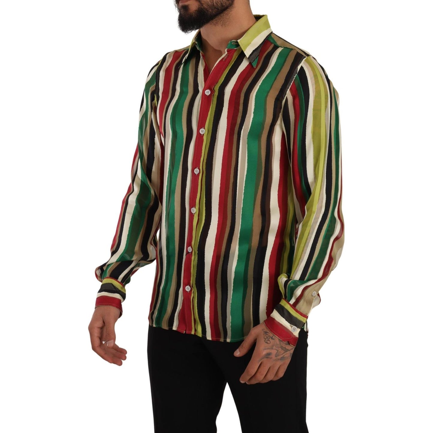 Dolce & Gabbana Elegant Multicolor Striped Silk Blend Shirt Dolce & Gabbana