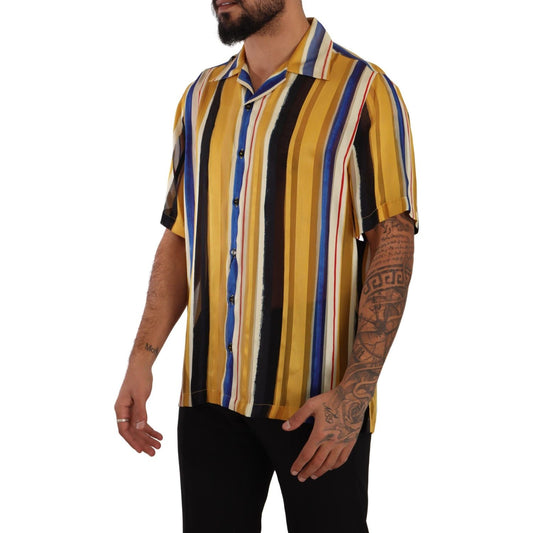 Dolce & Gabbana Yellow Striped Silk-Blend Men's Shirt Dolce & Gabbana