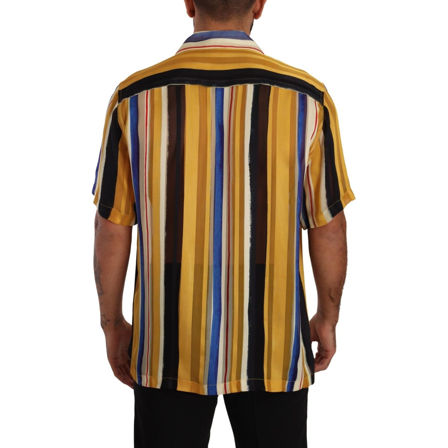 Dolce & Gabbana Yellow Striped Silk-Blend Men's Shirt Dolce & Gabbana