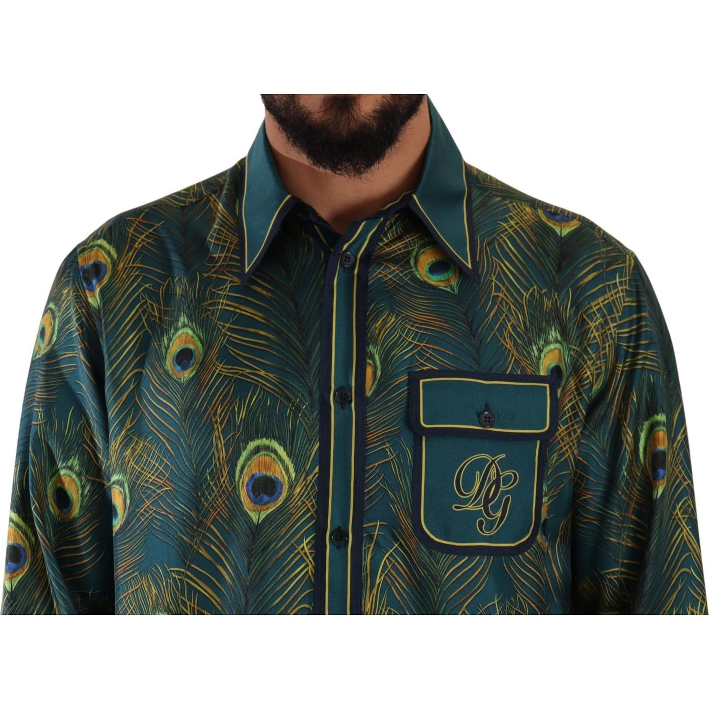 Dolce & Gabbana Peacock Feather Print Silk Shirt Dolce & Gabbana