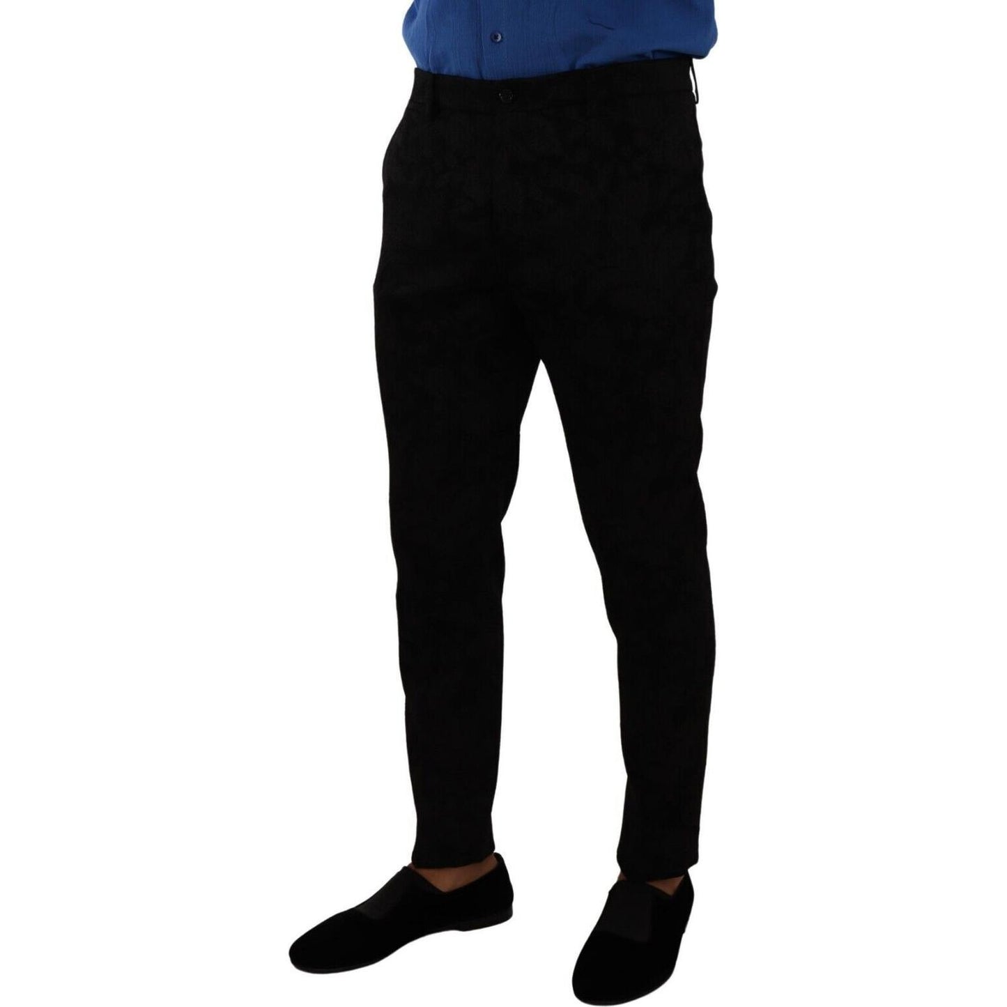 Dolce & Gabbana Elegant Slim Fit Dress Pants in Black Brocade Dolce & Gabbana