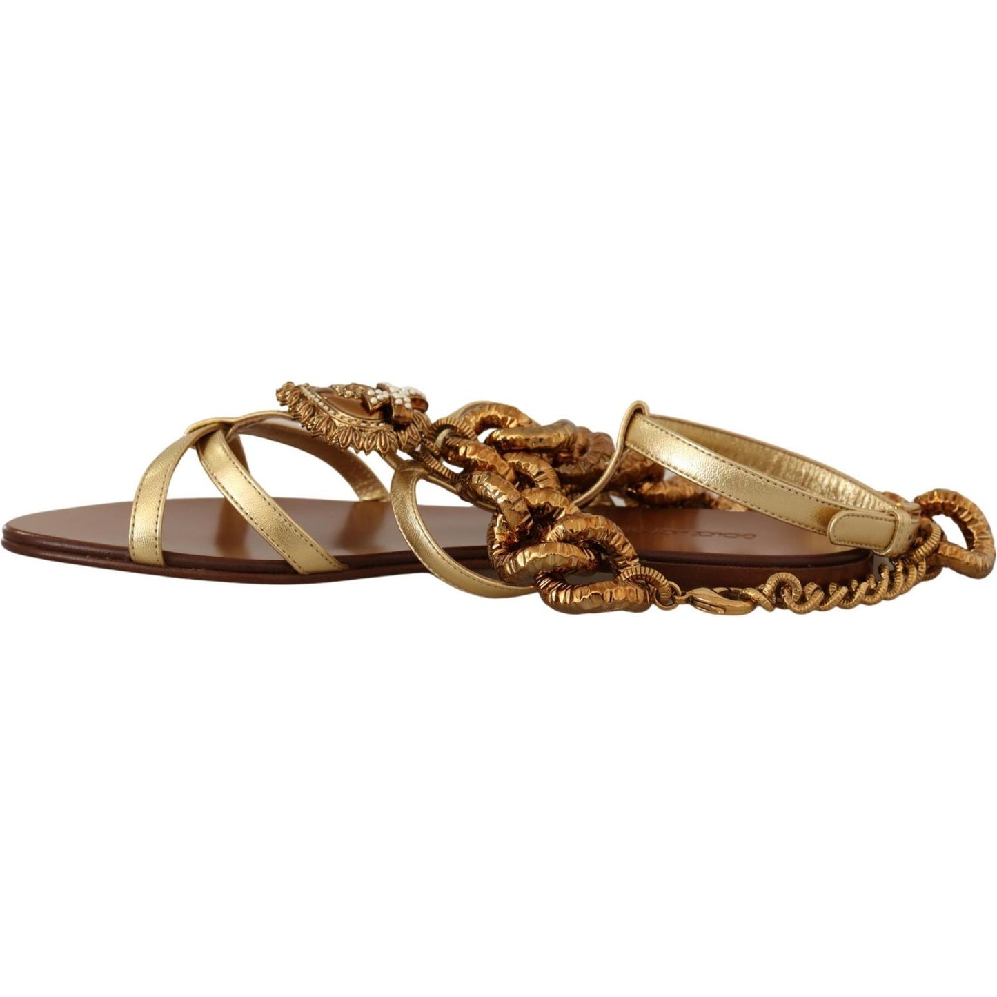 Dolce & Gabbana Chic Gladiator Flats with Heart and Chain Accents Dolce & Gabbana