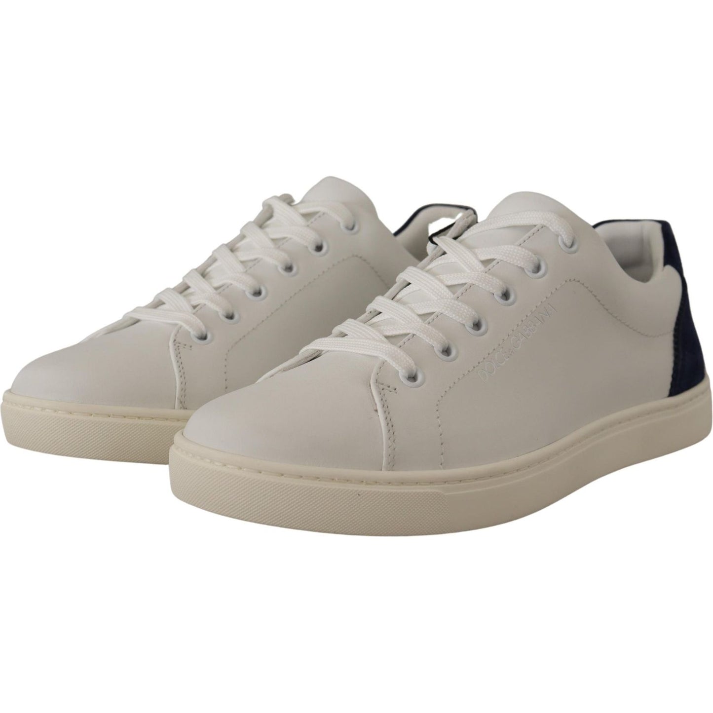 Dolce & Gabbana Elegant White and Blue Low-Top Leather Sneakers Dolce & Gabbana