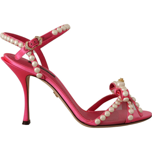 Dolce & Gabbana Elegant Pink Pearl Embellished Heels Sandals Dolce & Gabbana