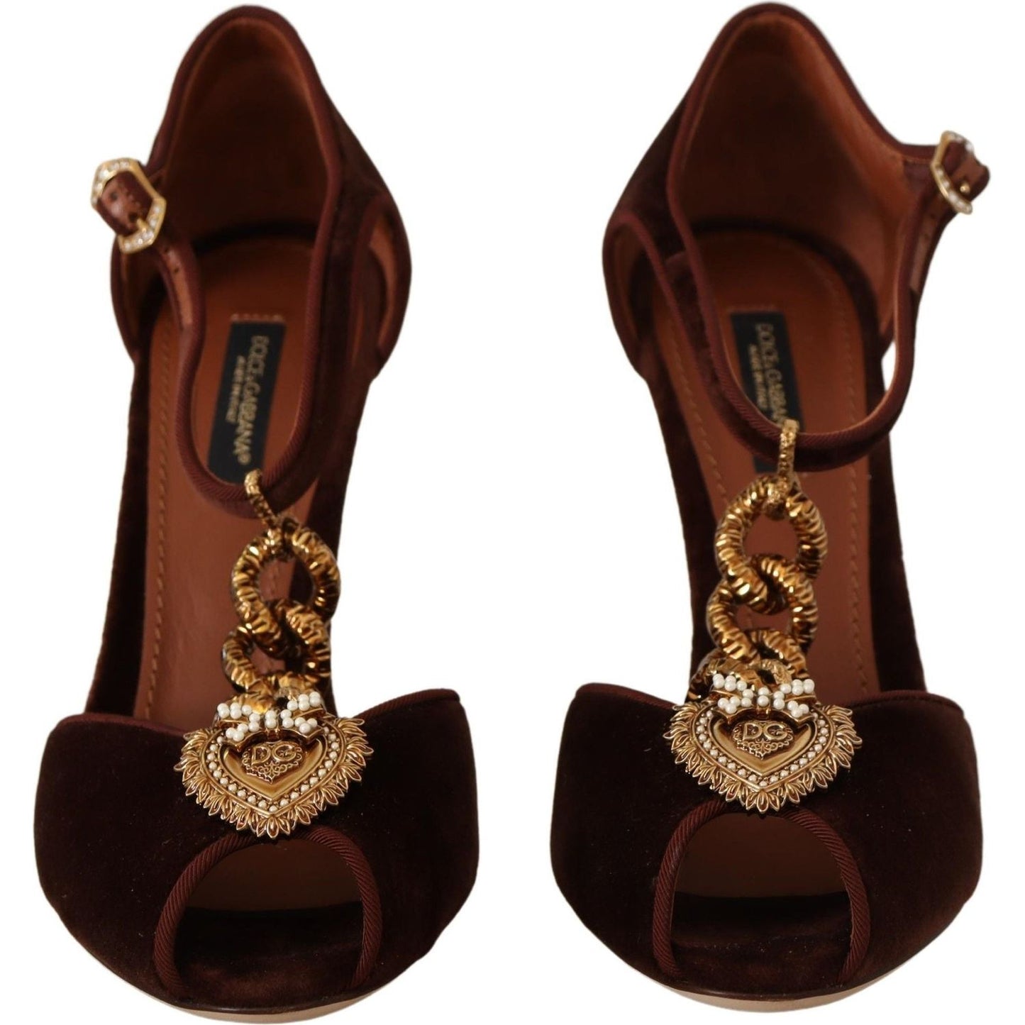 Dolce & Gabbana Elegant Gold Detail Velvet Heels Dolce & Gabbana