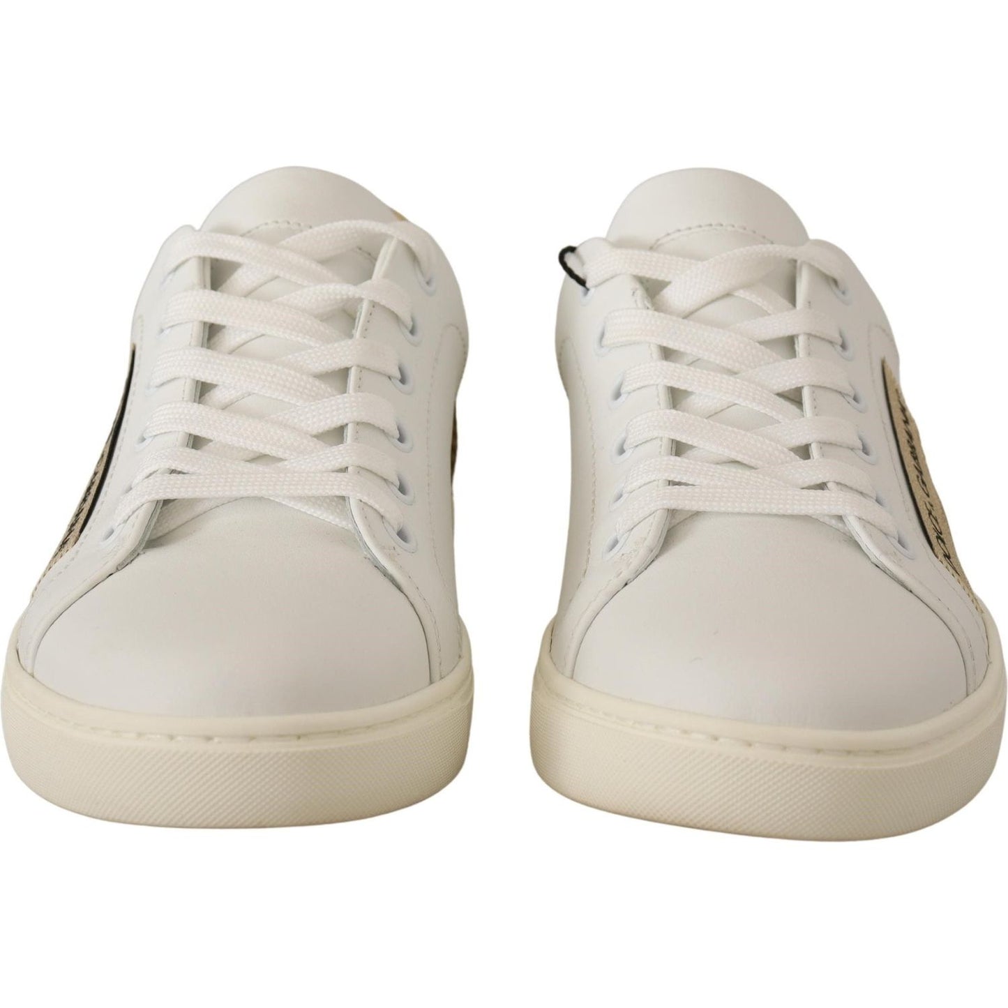 Dolce & Gabbana Elegant White Leather Sneakers with Gold Accents Dolce & Gabbana