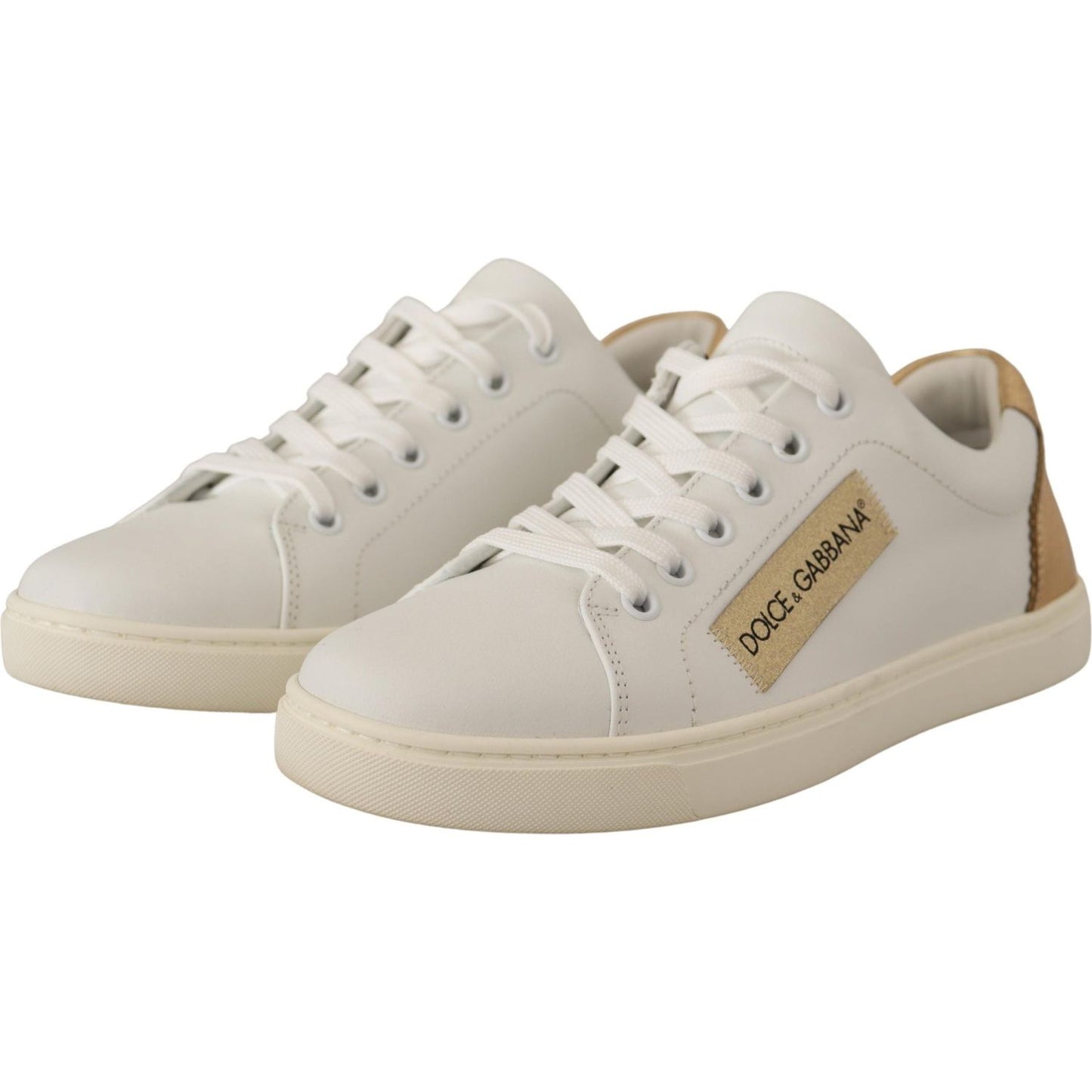 Dolce & Gabbana Elegant White Leather Sneakers with Gold Accents Dolce & Gabbana