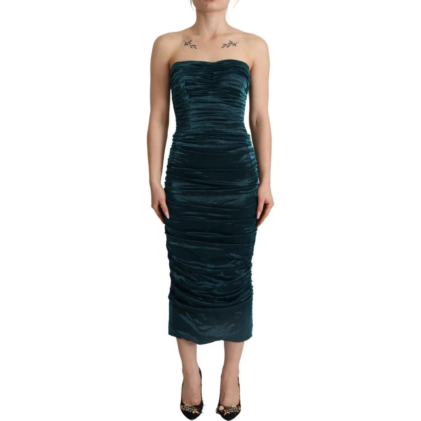 Dolce & Gabbana Turquoise Draped Satin Midi Dress Dolce & Gabbana