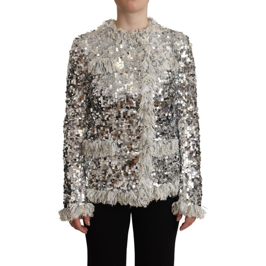 Chic Silver Sequined Jacket Coat