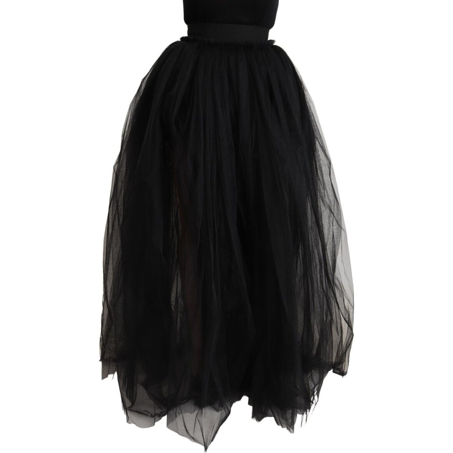 Dolce & Gabbana Elegant Black Tulle A-Line Floor-Length Skirt Dolce & Gabbana