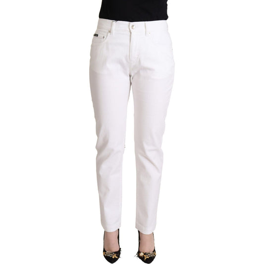 Dolce & Gabbana Chic White Tapered Denim Jeans with Logo Patch Dolce & Gabbana