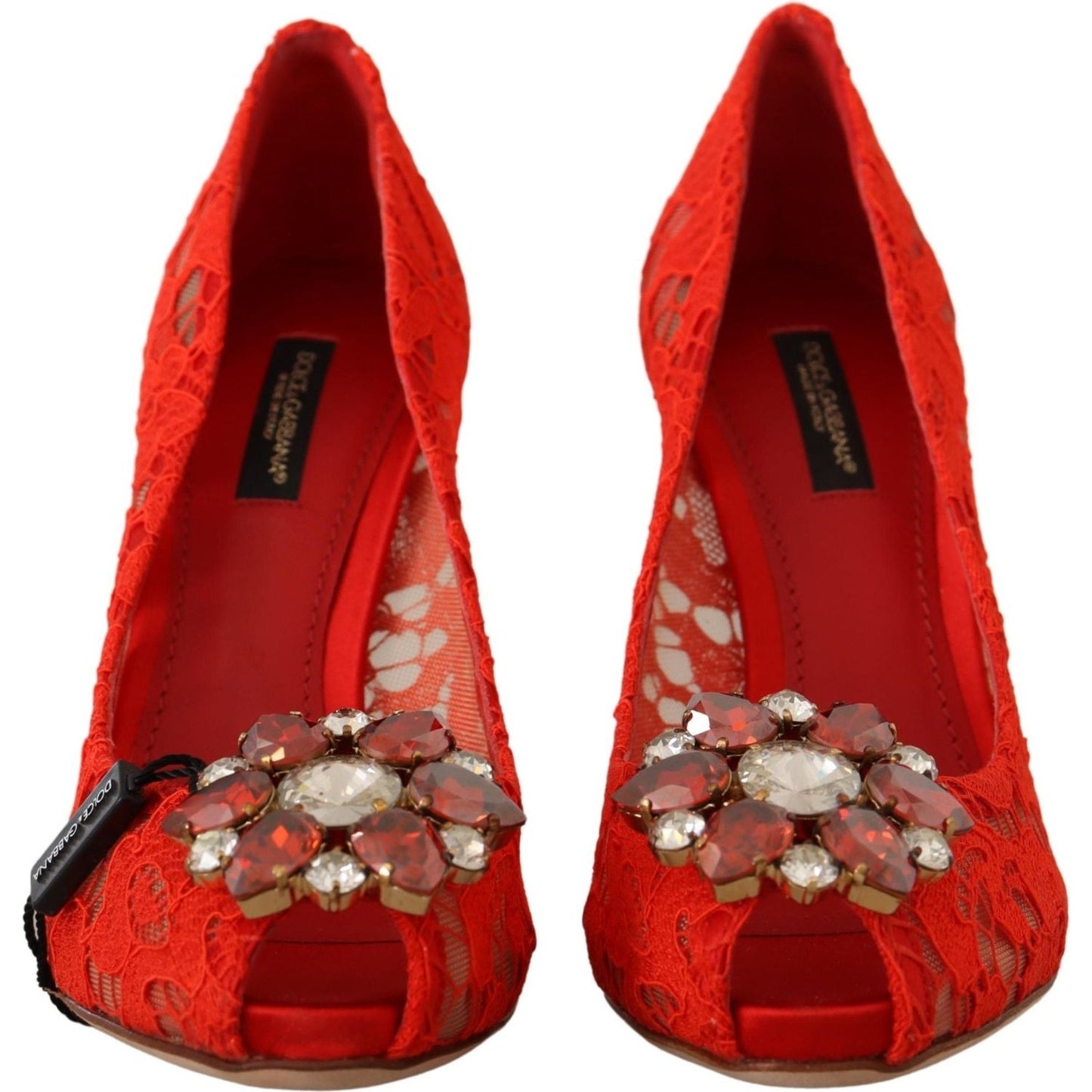 Dolce & Gabbana Red Crystal Taormina Lace Heels Pumps Dolce & Gabbana