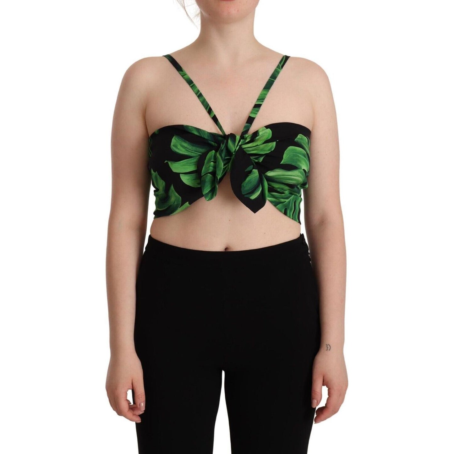 Dolce & Gabbana Elegant Leaf Print Halter Cropped Top Dolce & Gabbana