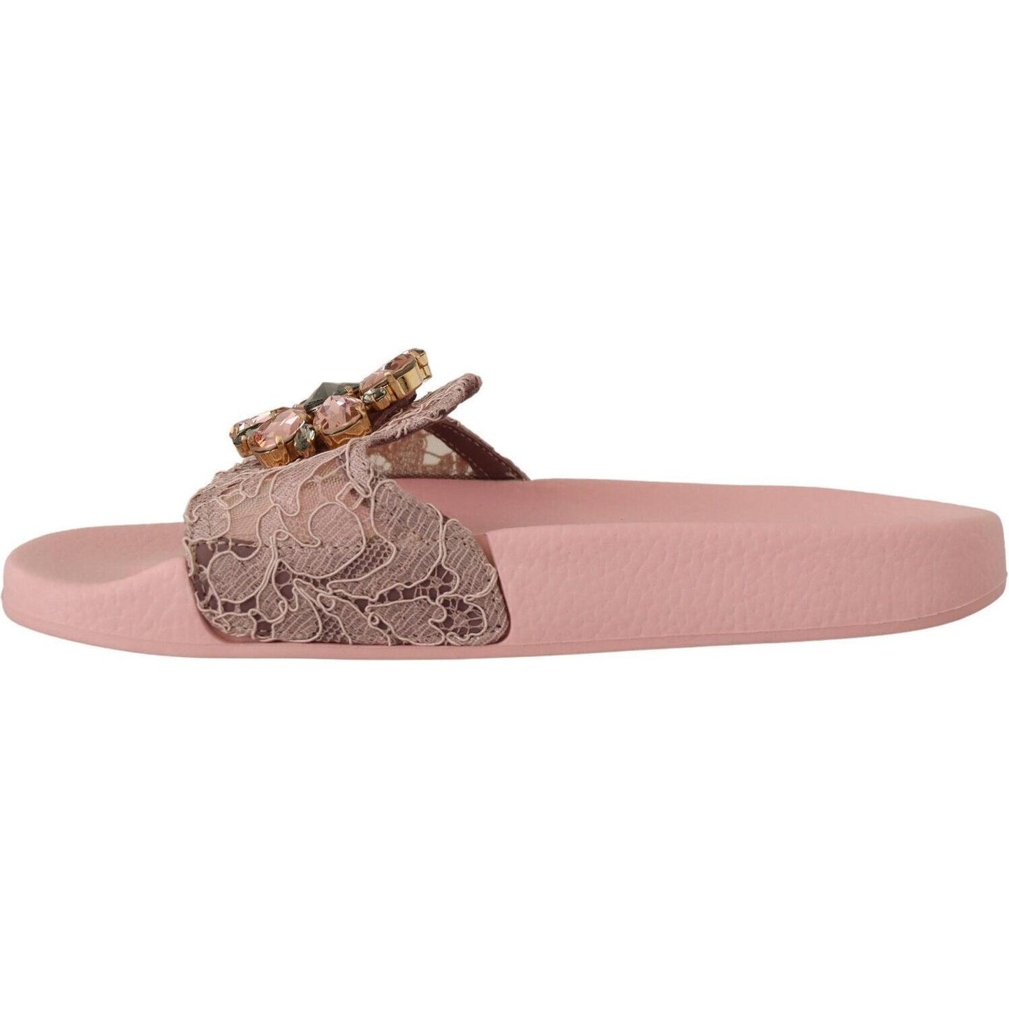 Dolce & Gabbana Floral Lace Crystal Embellished Slide Flats Dolce & Gabbana