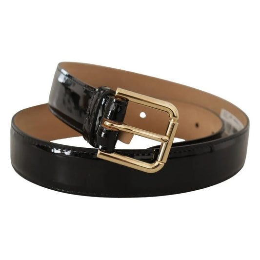 Black Leather Gold Metal Logo Engraved Buckle Belt Dolce & Gabbana