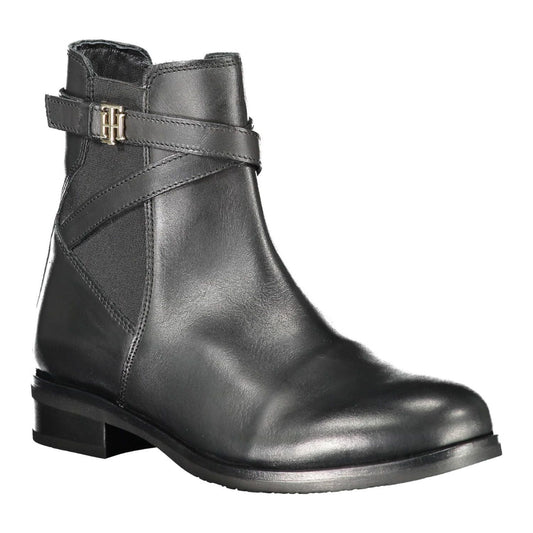 Tommy Hilfiger Black Leather Women Boot Tommy Hilfiger