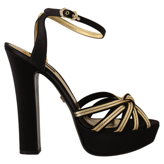 Dolce & Gabbana Elegant Black Gold Ankle Strap Heels Sandals Dolce & Gabbana