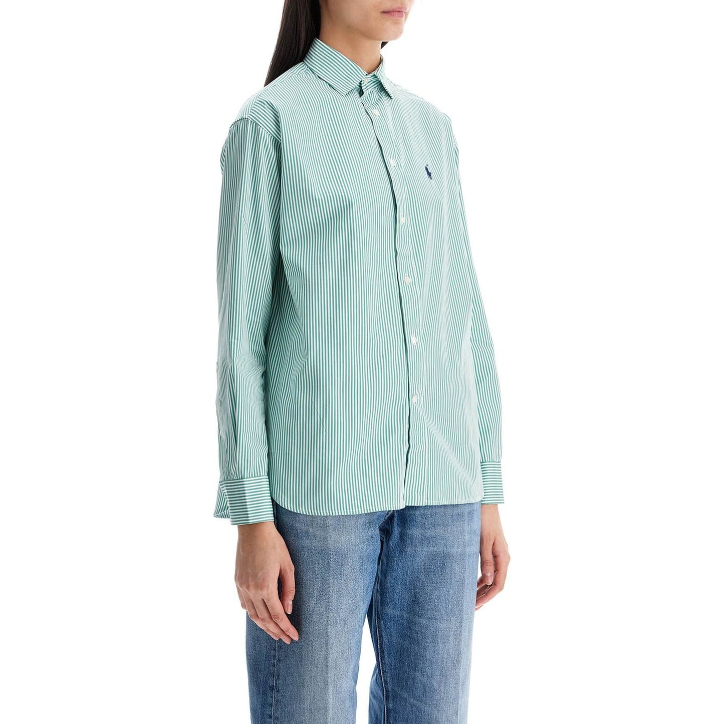 Polo Ralph Lauren women's slim fit green and white striped shirt Topwear Polo Ralph Lauren