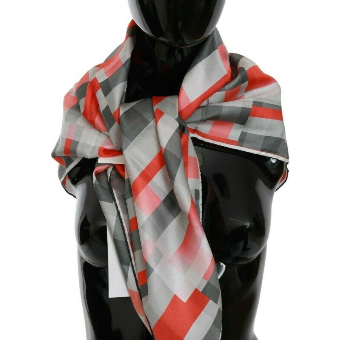 Costume National Elegant Silk Checkered Scarf in Gray and Red Costume National