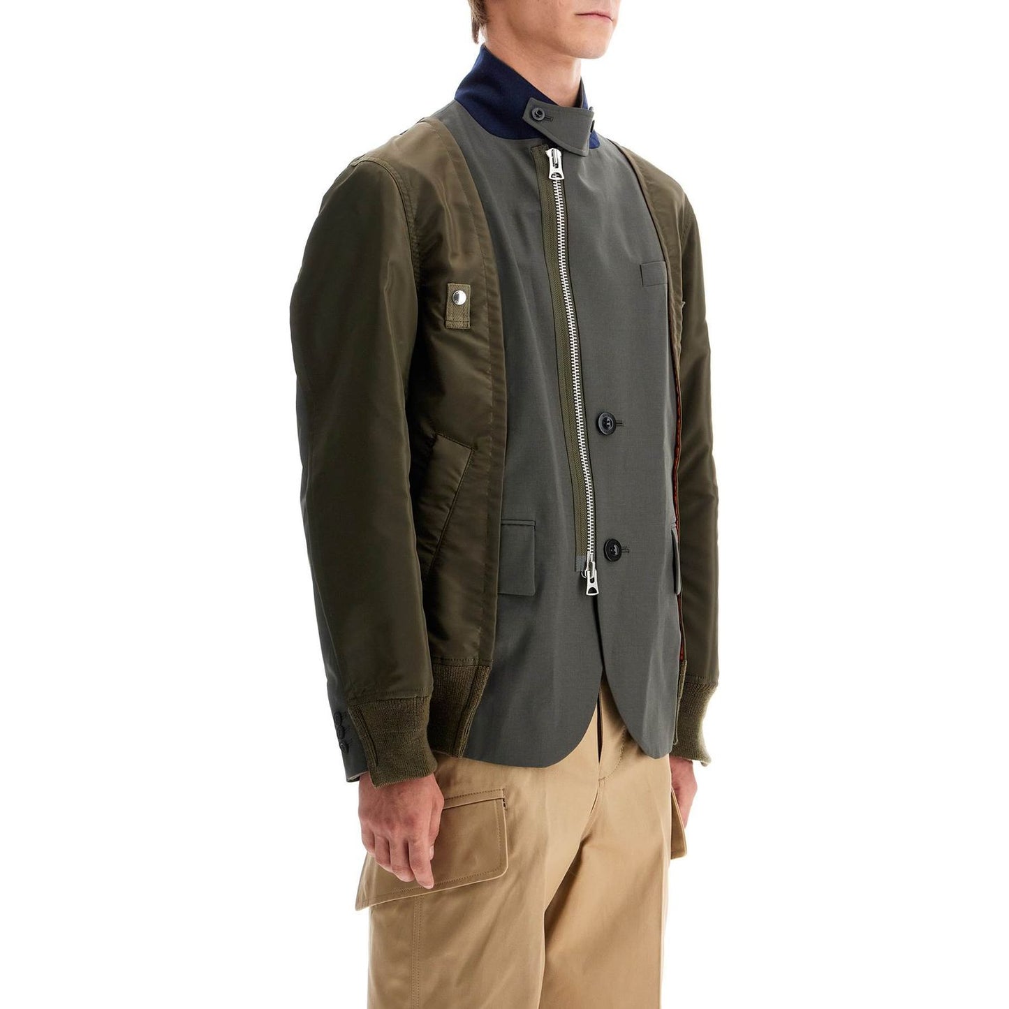 Sacai hybrid nylon and wool blend jacket.