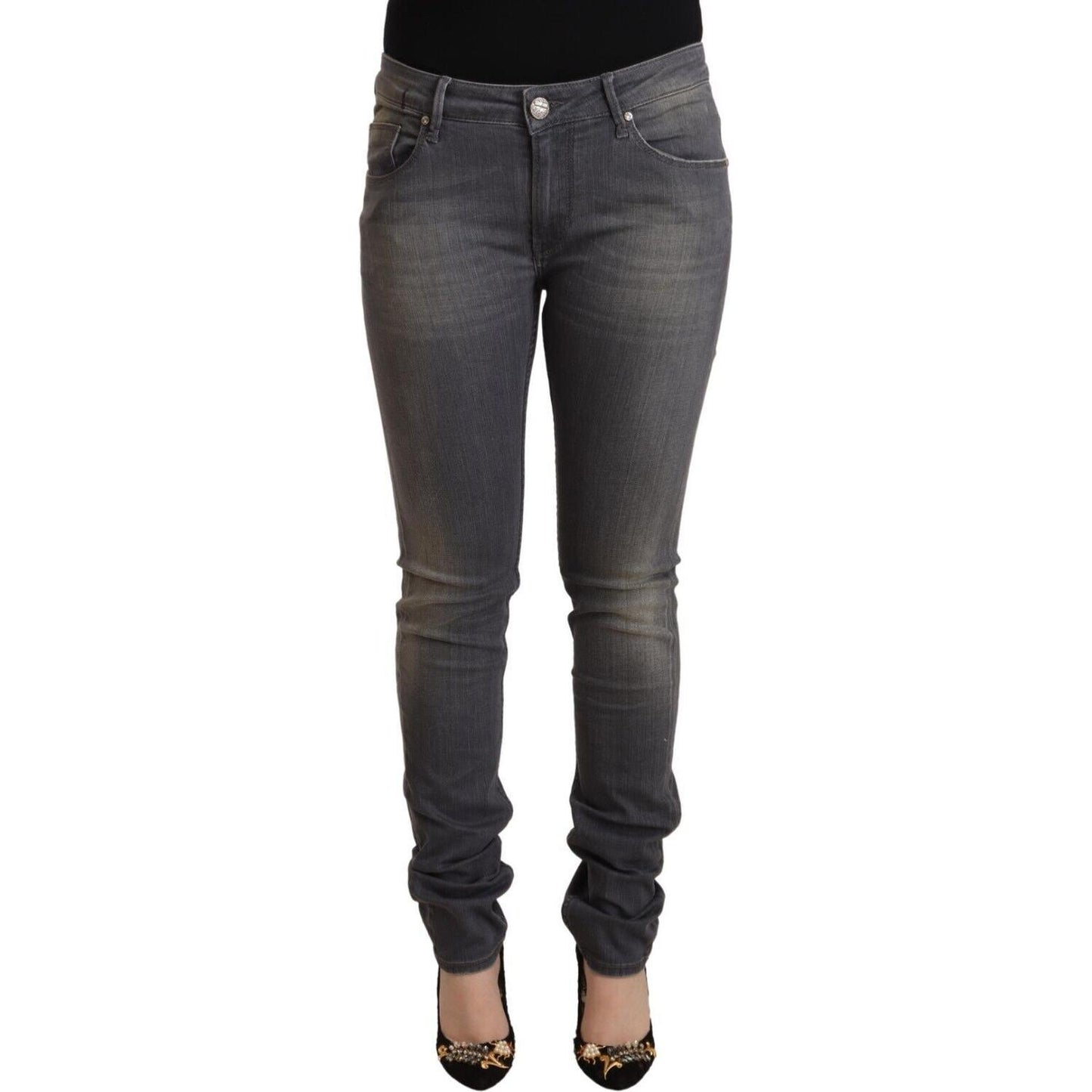 Acht Elegant Dark Gray Skinny Jeans - Low Waist Zip Closure Acht