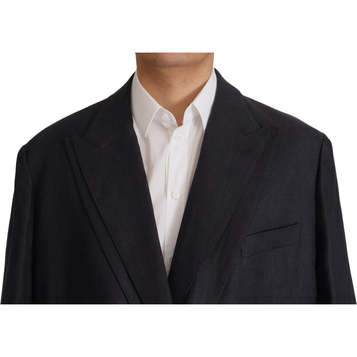 Dolce & Gabbana Sleek Double Breasted Navy Linen Blazer Dolce & Gabbana