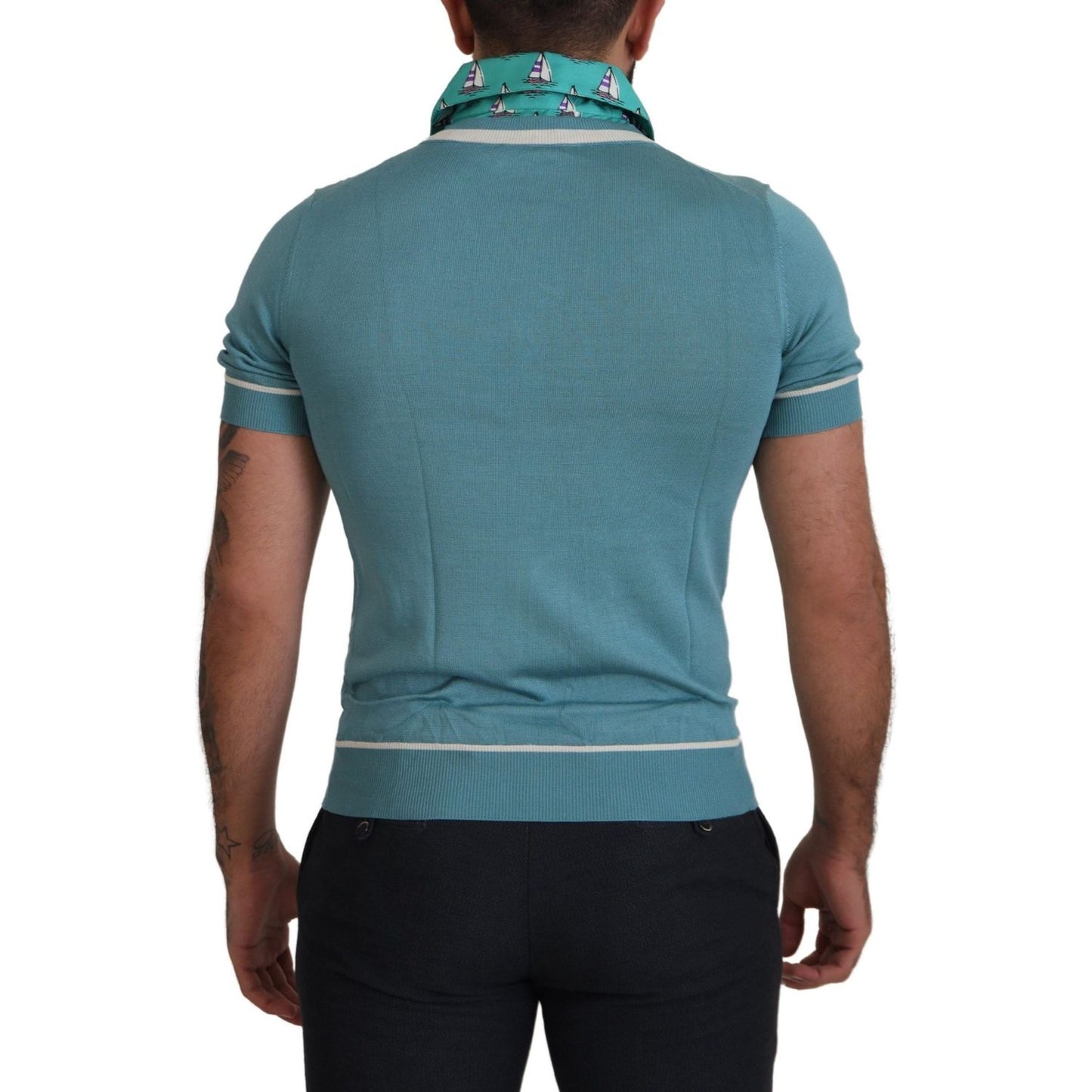 Dolce & Gabbana Elegant Silk Polo Tee with Boat Collar Print Dolce & Gabbana