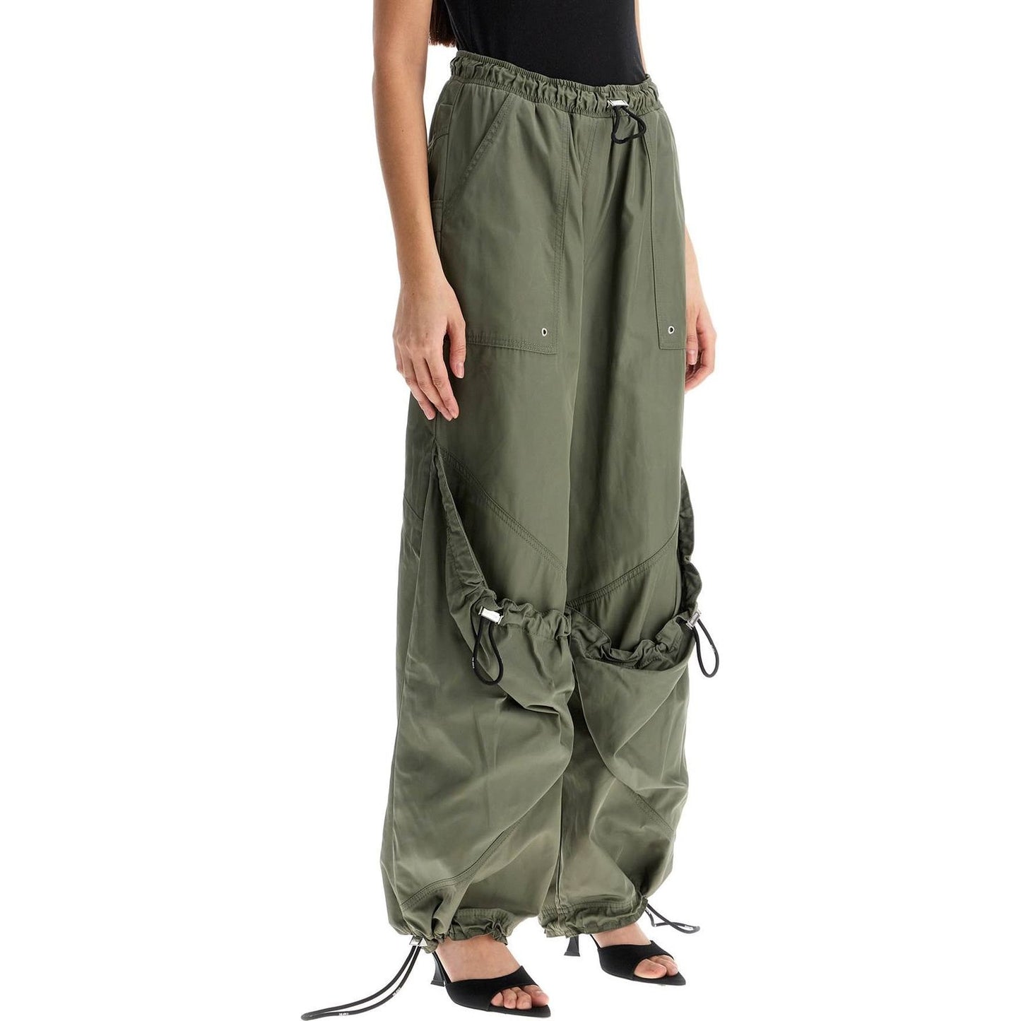 The Attico wide leg high-waisted pants with adjustable elastic in military green