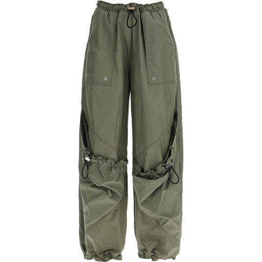 The Attico wide leg high-waisted pants with adjustable elastic in military green