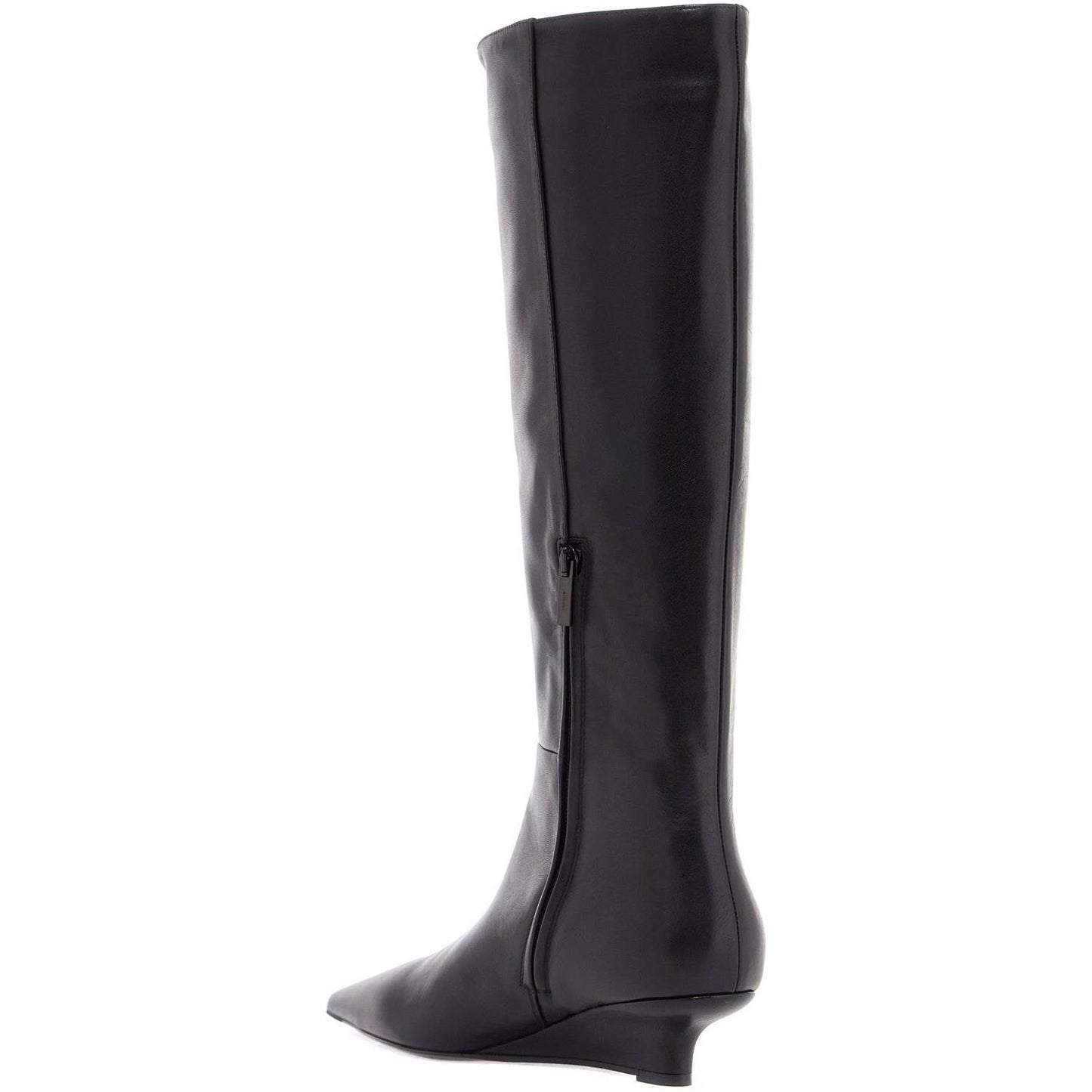 Toteme black leather knee-high boots with low heel and pointed toe Boots Toteme