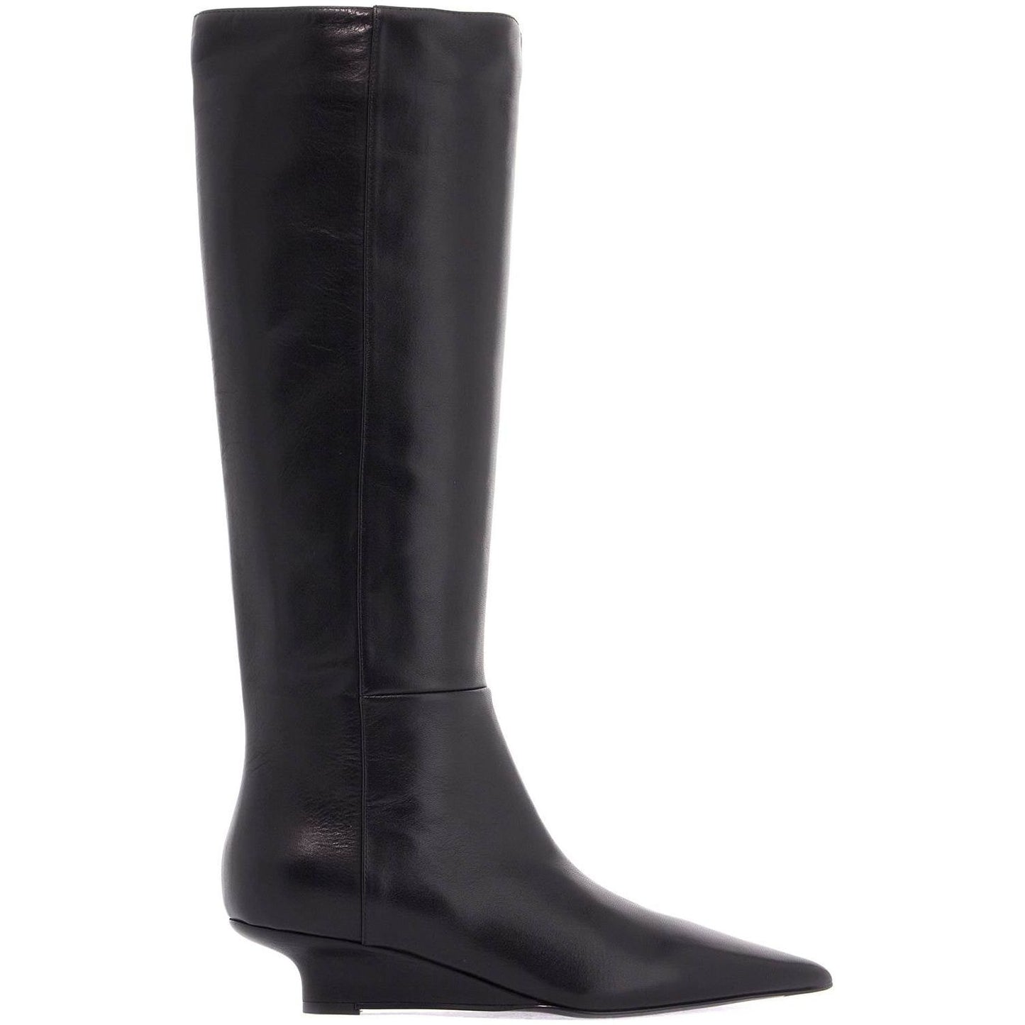 Toteme black leather knee-high boots with low heel and pointed toe Boots Toteme