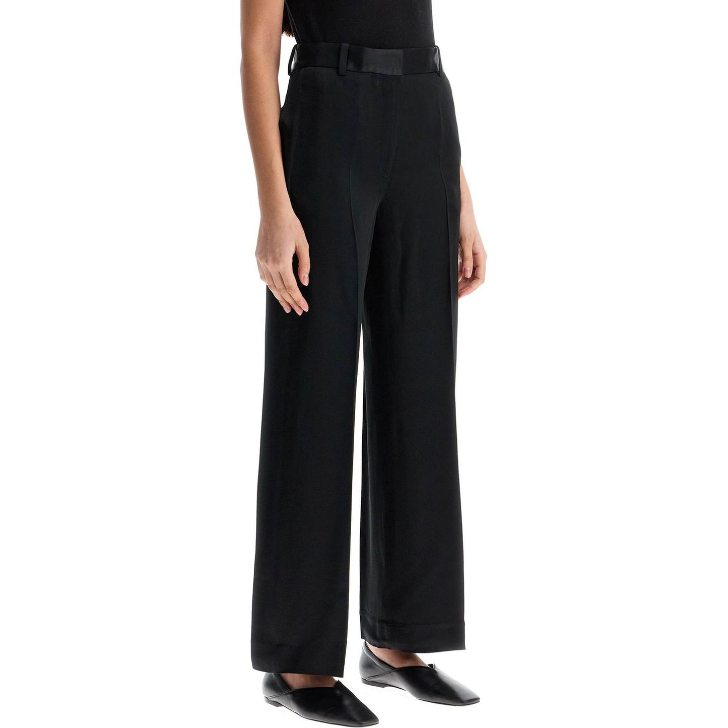 Toteme high-waisted loose black pants with side openings Trousers Toteme