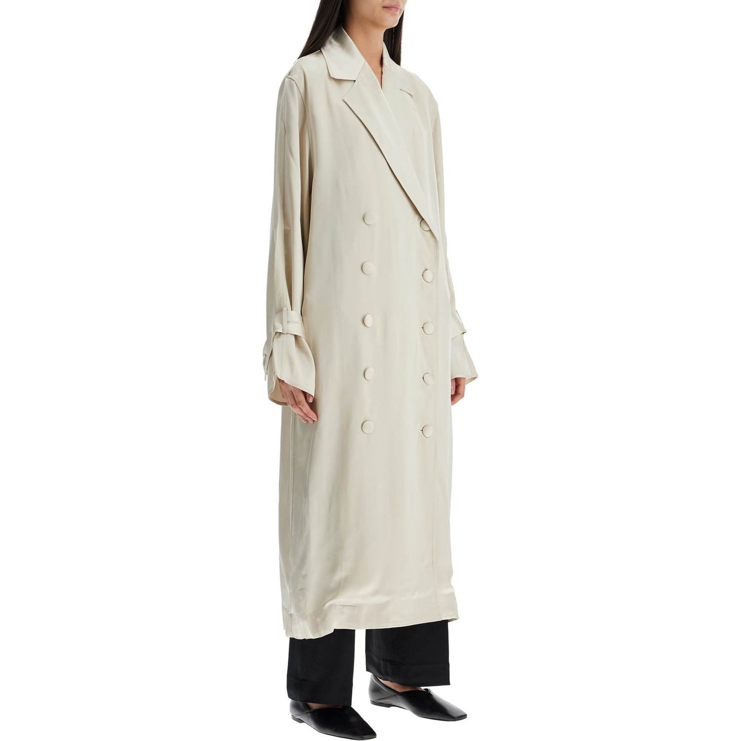 Toteme long white satin trench dress in viscose Jackets Toteme