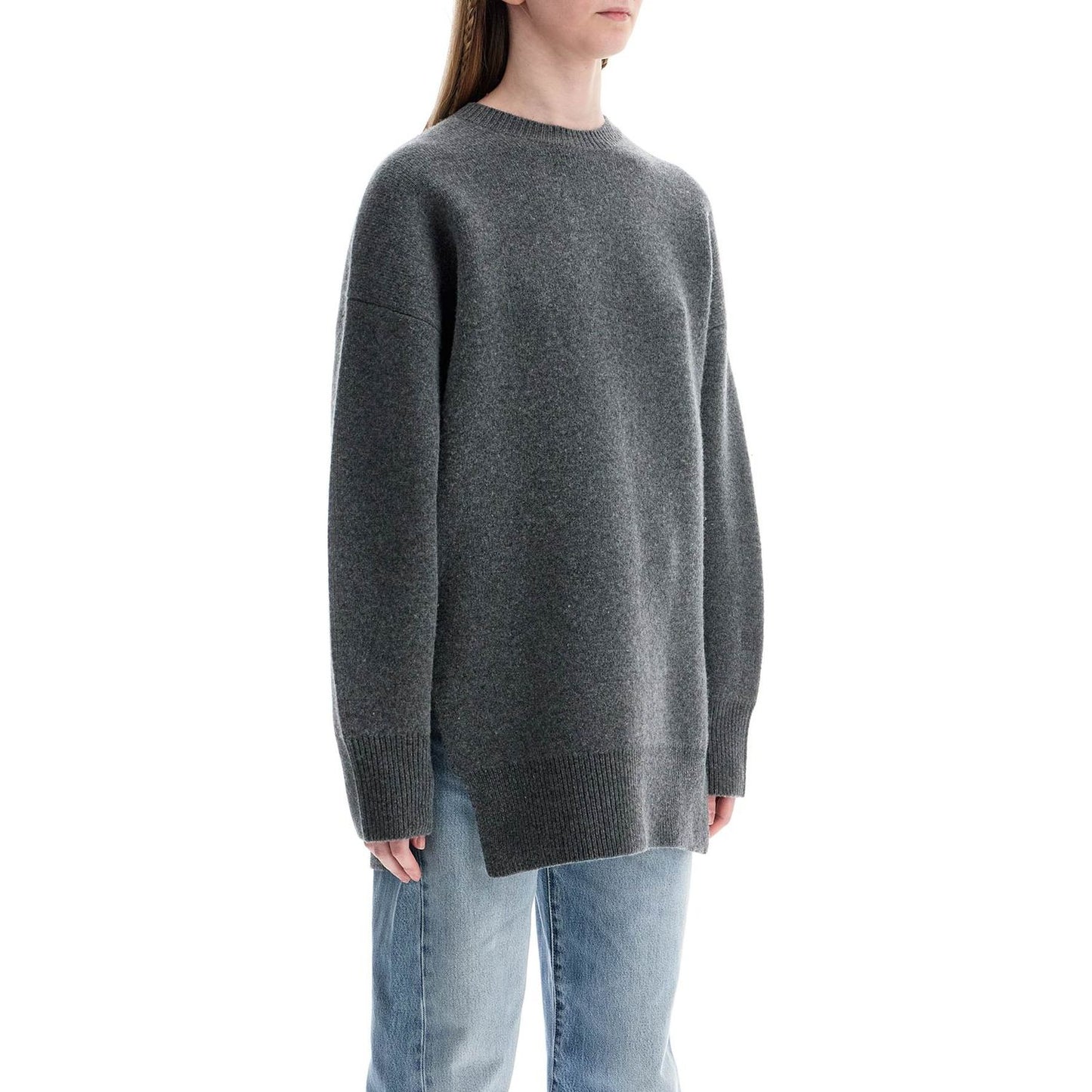 Toteme gray melange wool and cashmere sweater with wide neck Knitwear Toteme