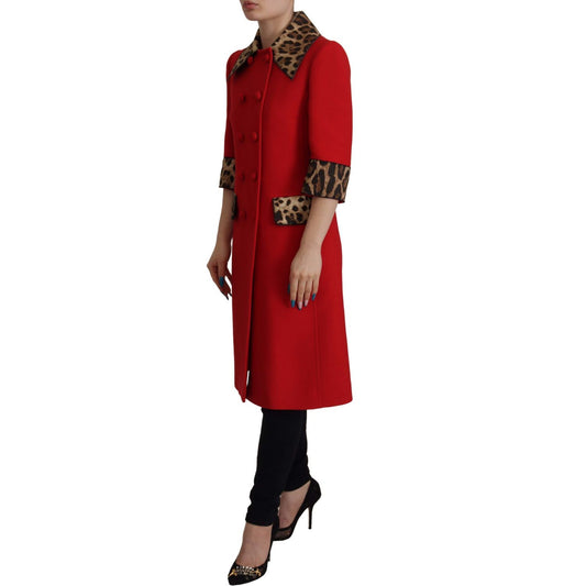 Elegant Red Leopard Trench Coat