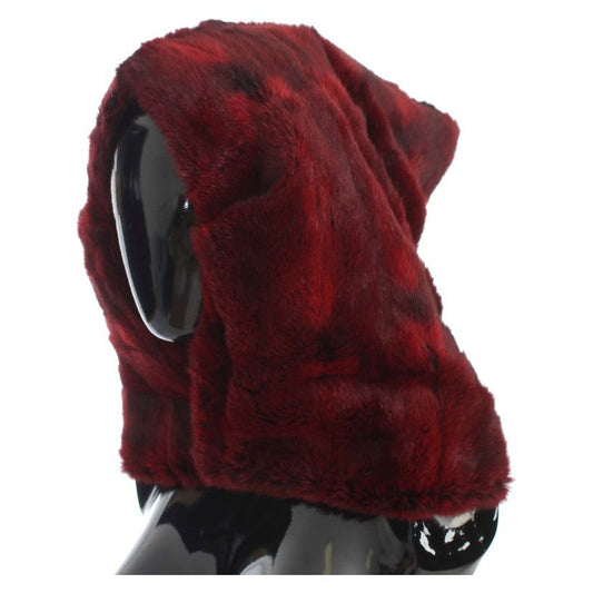 Luxurious Bordeaux Fur Hooded Scarf Wrap