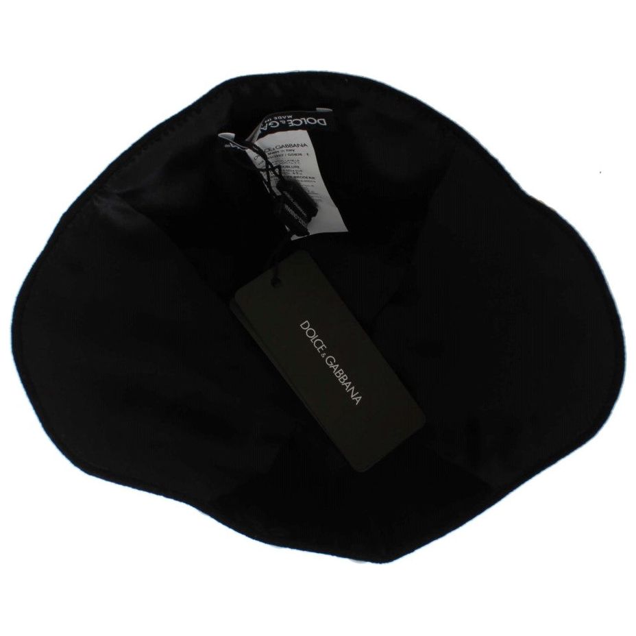 Dolce & Gabbana Elegant Black Floral Wool Cloche Hat Hat Dolce & Gabbana