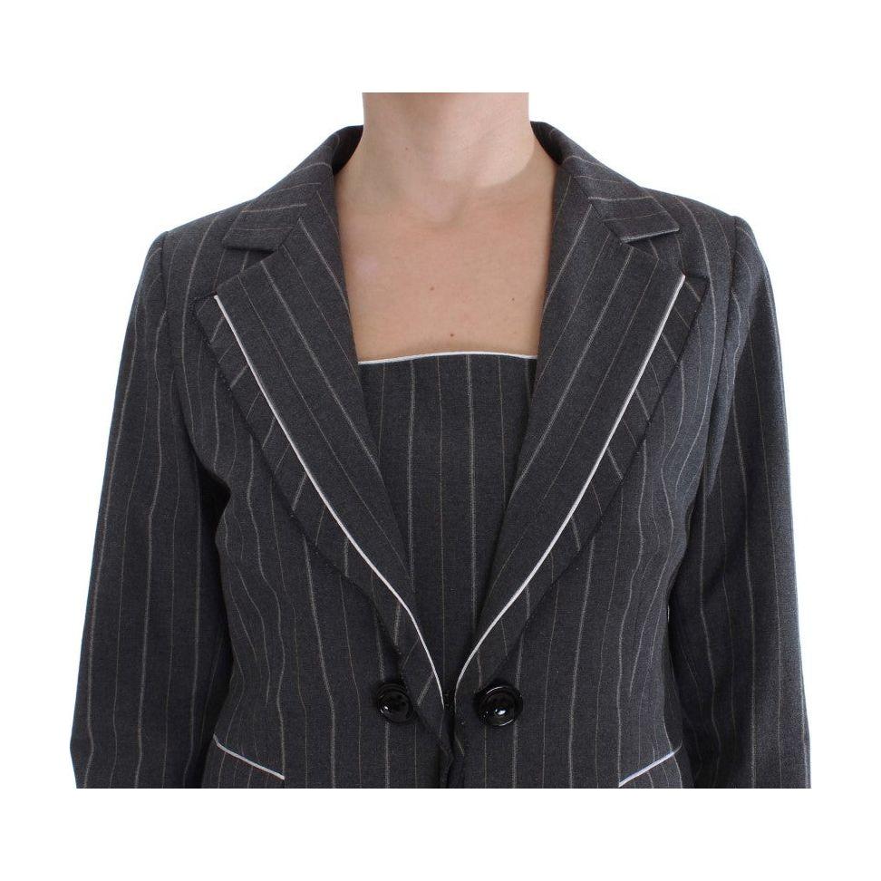 BENCIVENGA Elegant Gray Striped Dress & Blazer Suit Set BENCIVENGA