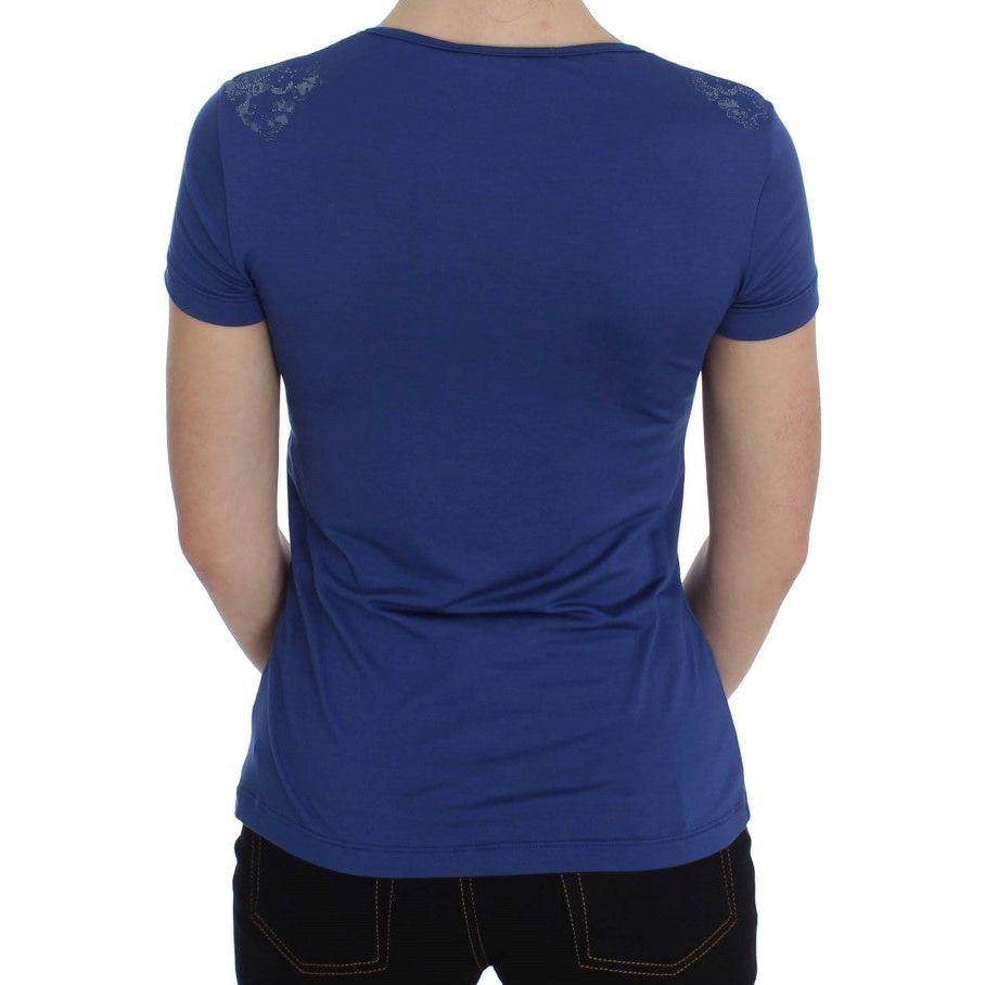 Ermanno Scervino Elegant Blue Crew Neck Tee with Logo Detail Ermanno Scervino