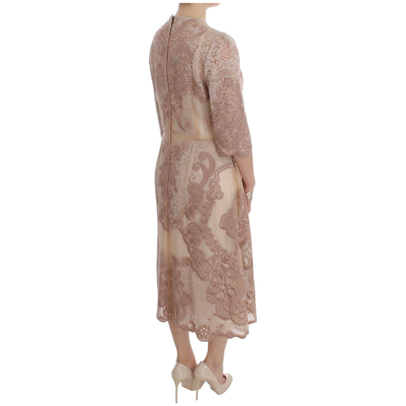 Dolce & Gabbana Elegant Pink Lace Embroidered Shift Dress Dolce & Gabbana