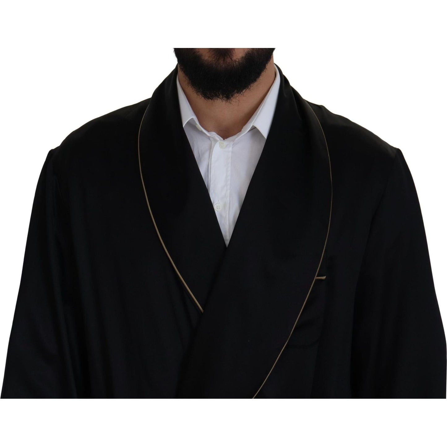 Dolce & Gabbana Elegant Black Silk Long Robe Coat Dolce & Gabbana