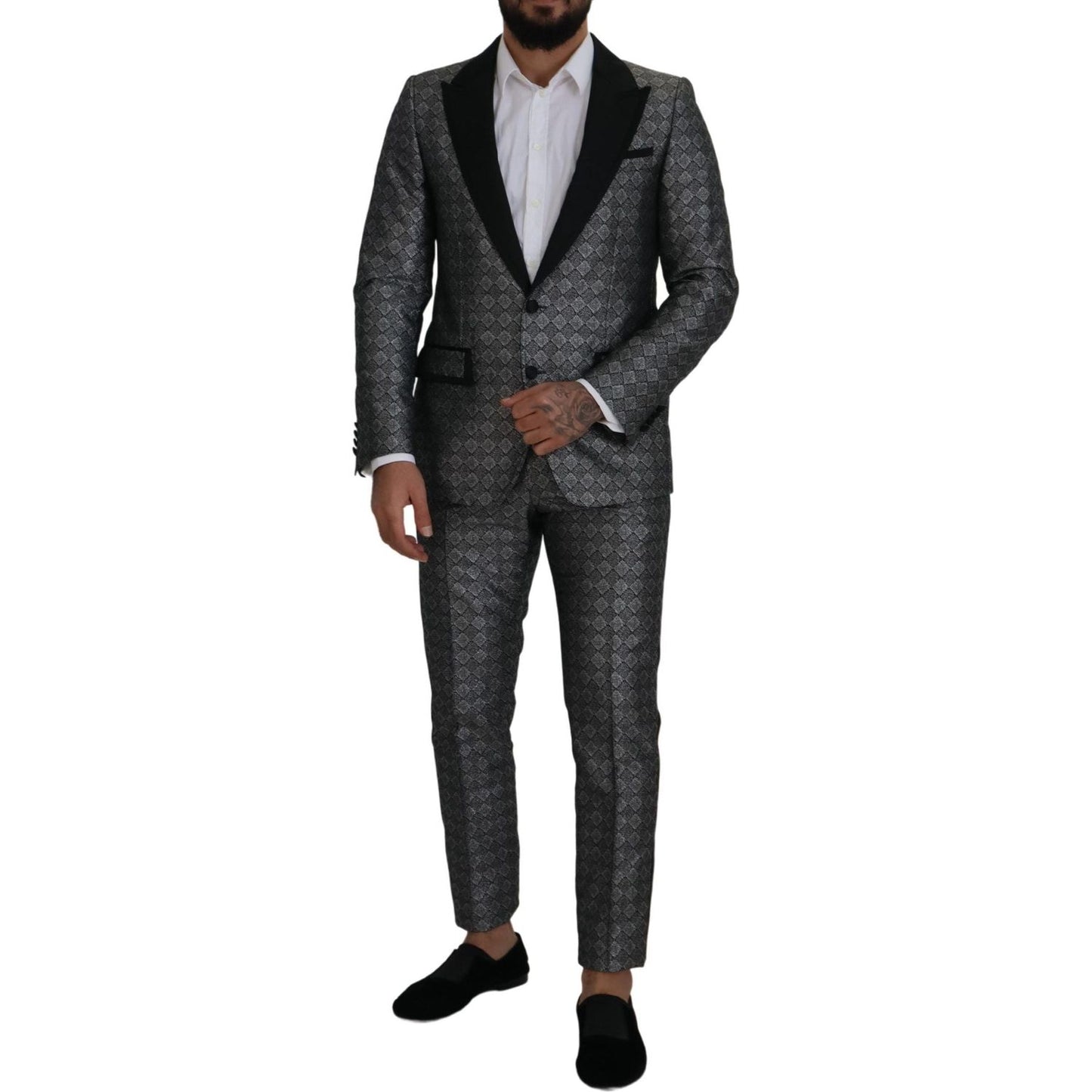 Dolce & Gabbana Elegant Silver Patterned Slim Fit Suit Dolce & Gabbana