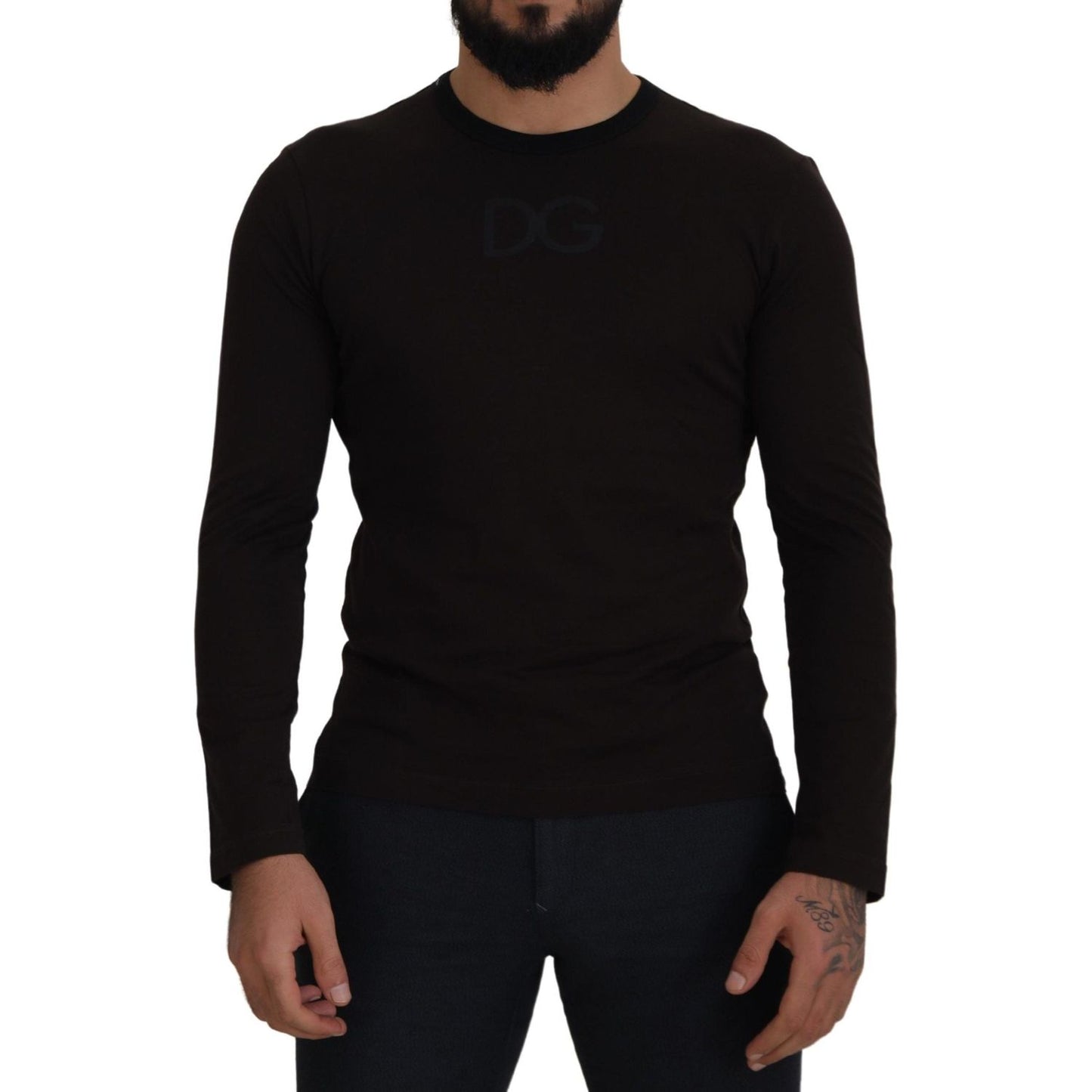 Dolce & Gabbana Elegant Brown Crewneck Cotton Sweater Dolce & Gabbana