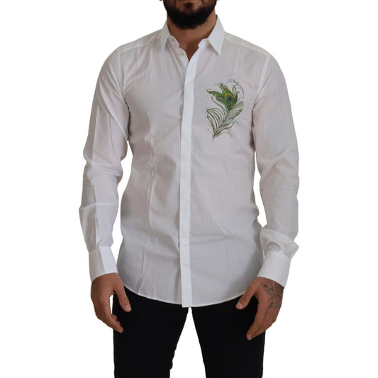 Dolce & Gabbana Elegant White Peacock Feather Dress Shirt Dolce & Gabbana