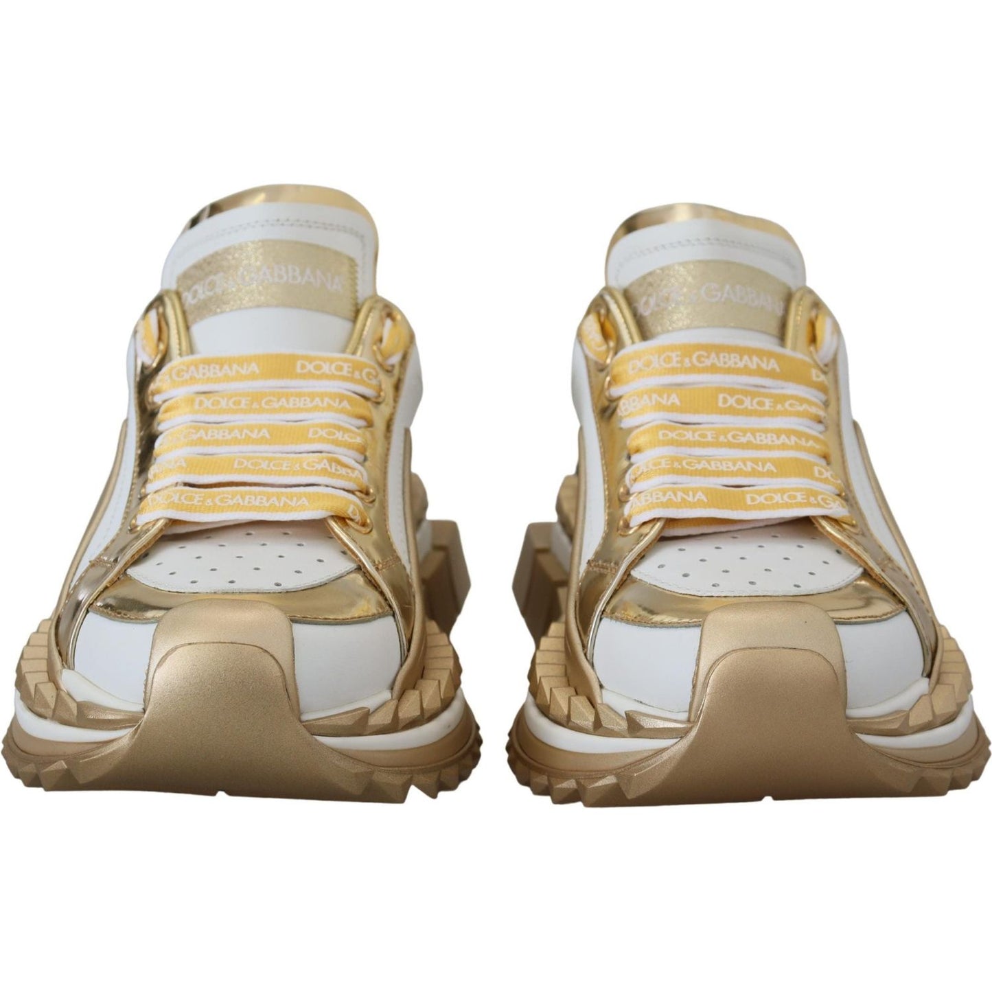 Dolce & Gabbana Elegant White and Gold Leather Sneakers Dolce & Gabbana