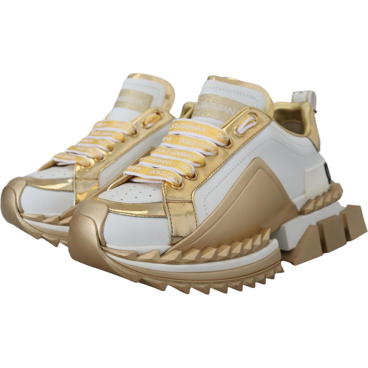 Dolce & Gabbana Elegant White and Gold Leather Sneakers Dolce & Gabbana