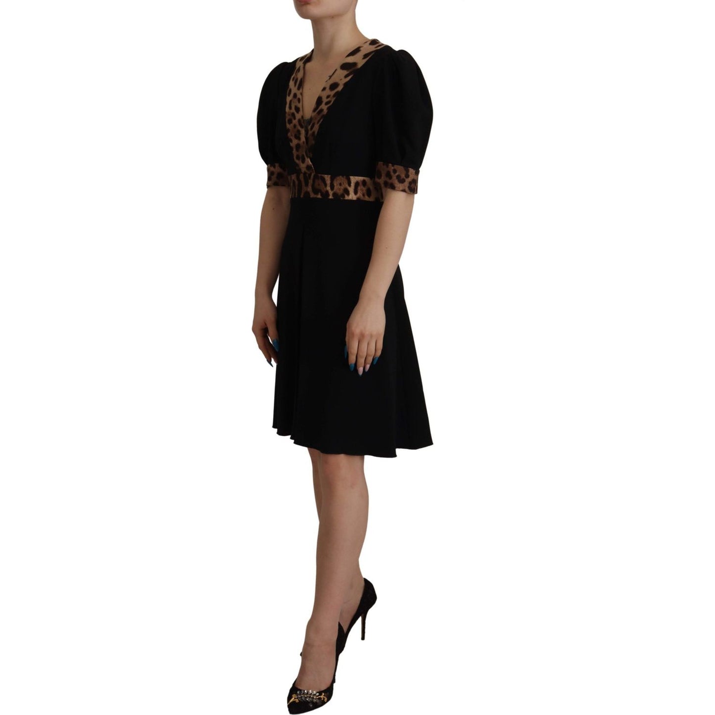 Dolce & Gabbana Elegant Black V-Neck A-Line Dress Dolce & Gabbana