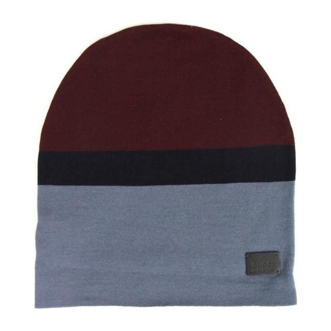 Gucci Unisex Burgundy Blue Wool Beanie Medium Knit Cap Gucci