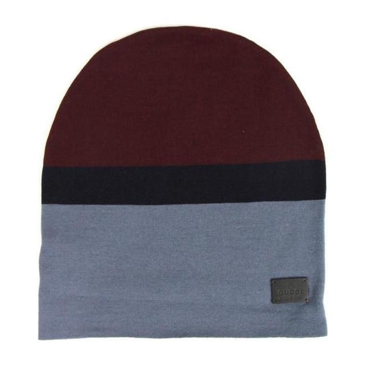 Gucci Unisex Burgundy Blue Wool Beanie Medium Knit Cap Gucci